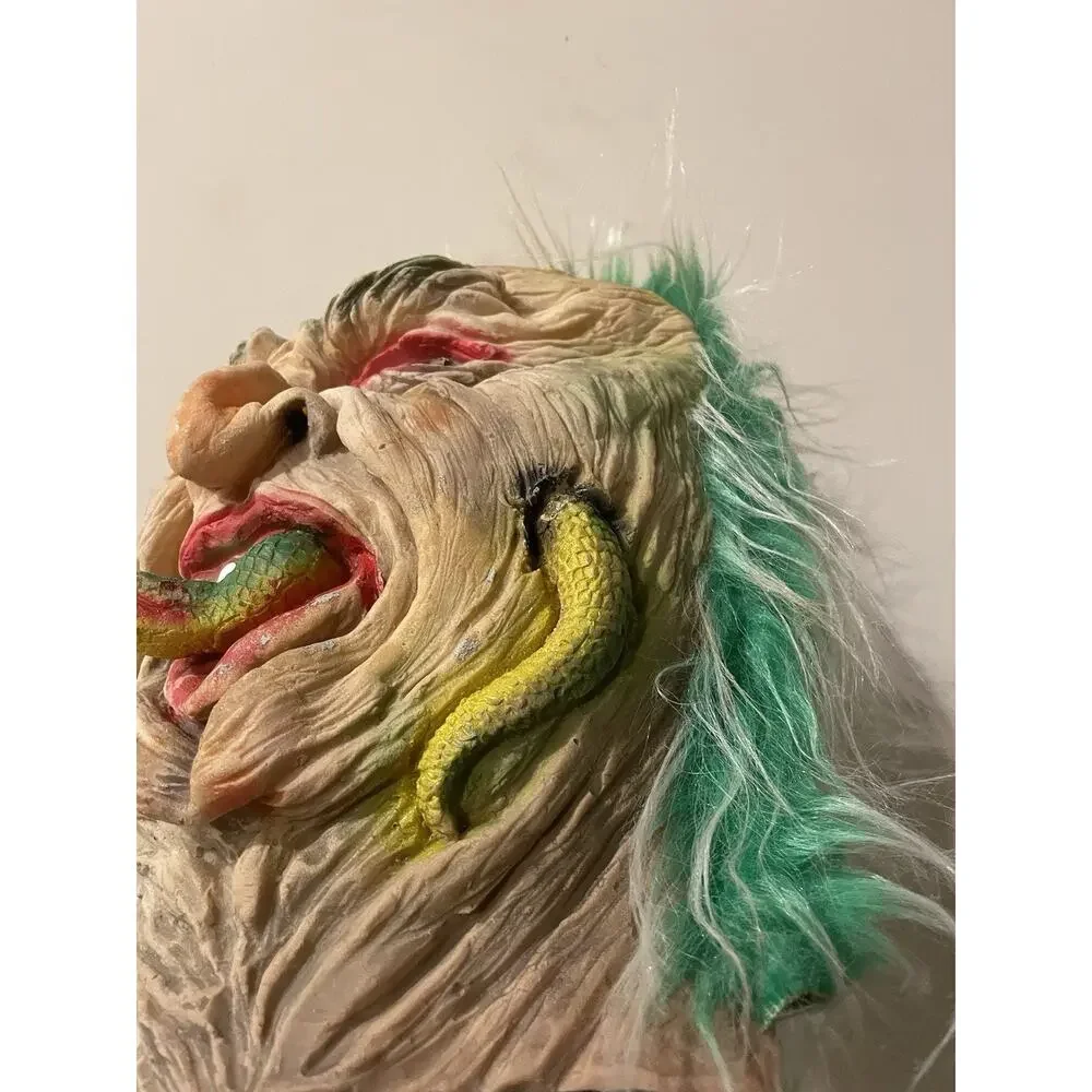 Halloween Rubber Face Mask Green Hair‎ Eyes Halloween Creepy Monster
